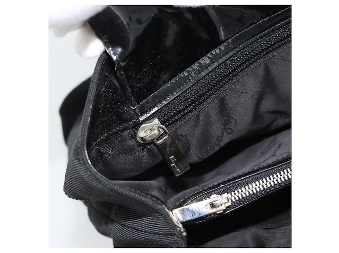 Borsa Salvatore Ferragamo Vala in tela nero argento Auth ka4576 - vista 18