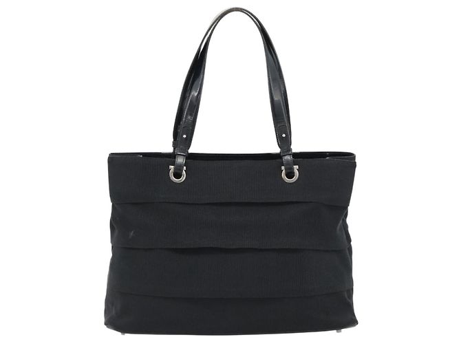 Borsa Salvatore Ferragamo Vala in tela nero argento Auth ka4576 - vista 2
