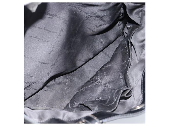 Borsa Salvatore Ferragamo Vala in tela nero argento Auth ka4576 - vista 20