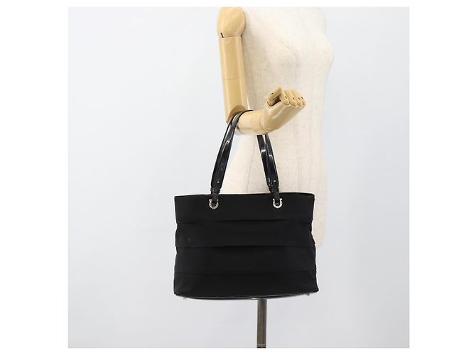 Borsa Salvatore Ferragamo Vala in tela nero argento Auth ka4576 - vista 21
