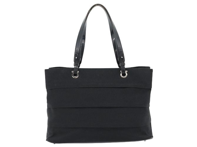 Borsa Salvatore Ferragamo Vala in tela nero argento Auth ka4576 - vista 3