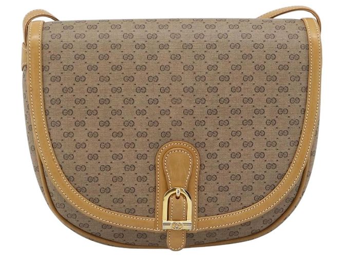 Borsa a Spalla GUCCI Micro GG Supreme PVC Beige Oro Auth 184524 D'oro - vista 2