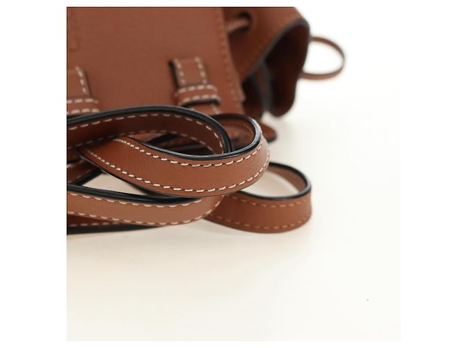 LOEWE Anagram Mini Hammock Drawstring Bag Leather 2way Brown Auth 181940SM Marrone - vista 7