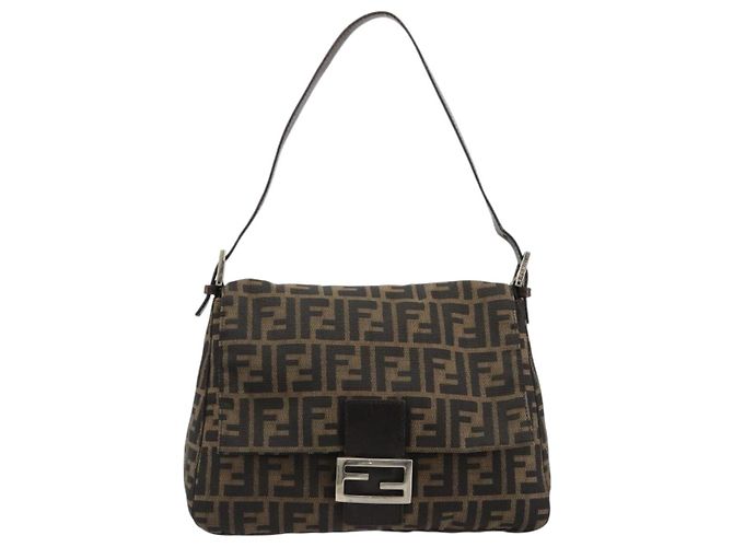 FENDI Zucca Canvas Mamma Baguette Shoulder Bag Marrone Nero Autentica 180861A - vista 2