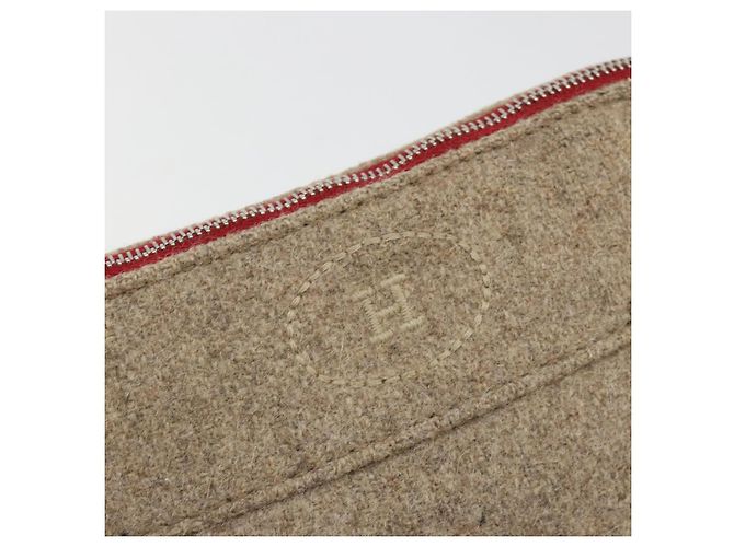 Hermès HERMES Bolide Pouch Wolle Beige Silber Authentisch kk683V - Ansicht 13