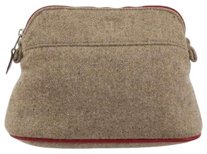 Hermès HERMES Bolide Pouch Wolle Beige Silber Authentisch kk683V - Ansicht 2