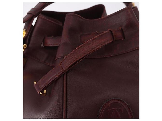 16 Céline Bolsa de Ombro CELINE Must Line em Couro Bordeaux Ouro Auth bs35428 - vista 14