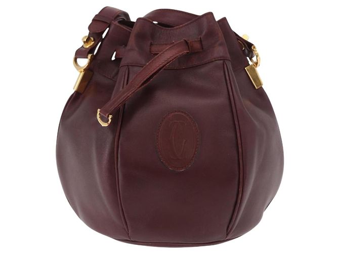 16 Céline Bolsa de Ombro CELINE Must Line em Couro Bordeaux Ouro Auth bs35428 - vista 2