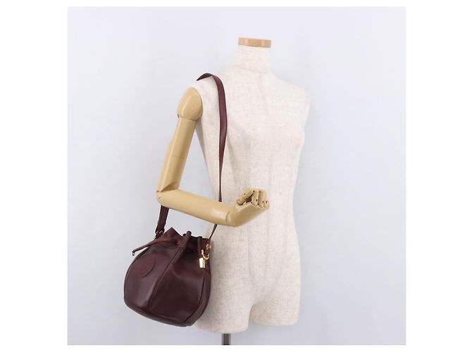 16 Céline Bolsa de Ombro CELINE Must Line em Couro Bordeaux Ouro Auth bs35428 - vista 21