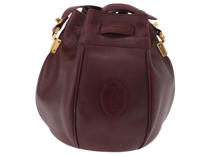 16 Céline Bolsa de Ombro CELINE Must Line em Couro Bordeaux Ouro Auth bs35428 - vista 3
