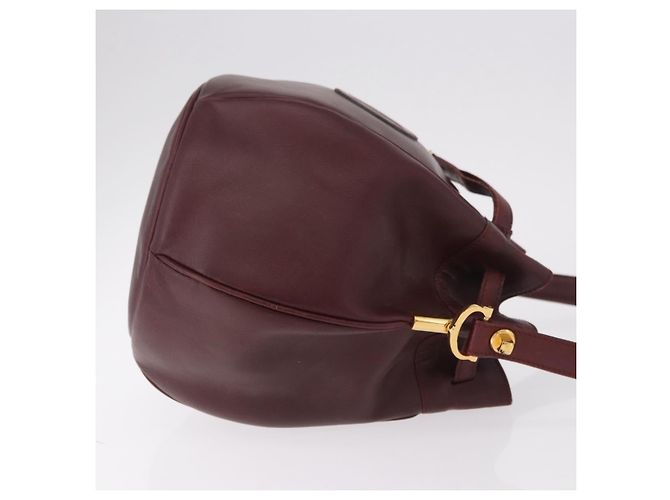 16 Céline Bolsa de Ombro CELINE Must Line em Couro Bordeaux Ouro Auth bs35428 - vista 4