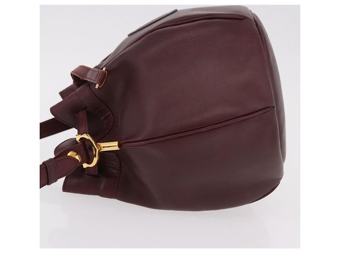 16 Céline Bolsa de Ombro CELINE Must Line em Couro Bordeaux Ouro Auth bs35428 - vista 5