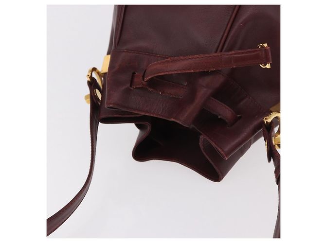 16 Céline Bolsa de Ombro CELINE Must Line em Couro Bordeaux Ouro Auth bs35428 - vista 6