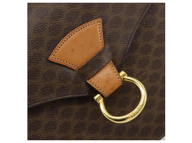 Céline Borsa CELINE Macadam Canvas PVC Pelle Marrone Oro Auth 182076 D'oro - vista 14