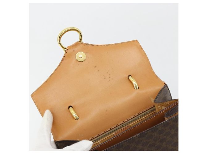 Céline Borsa CELINE Macadam Canvas PVC Pelle Marrone Oro Auth 182076 D'oro - vista 15