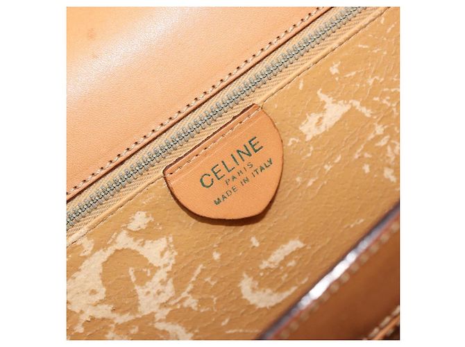 Céline Borsa CELINE Macadam Canvas PVC Pelle Marrone Oro Auth 182076 D'oro - vista 16