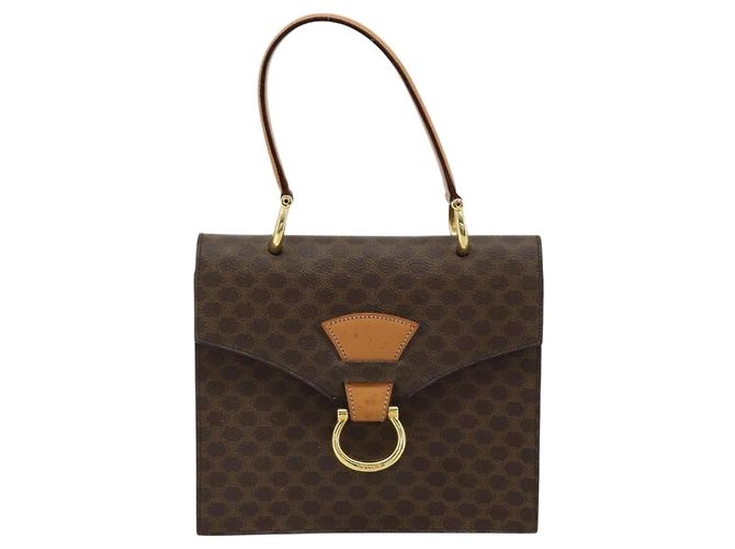 Céline Borsa CELINE Macadam Canvas PVC Pelle Marrone Oro Auth 182076 D'oro - vista 2