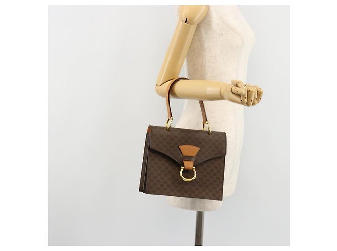 Céline Borsa CELINE Macadam Canvas PVC Pelle Marrone Oro Auth 182076 D'oro - vista 24