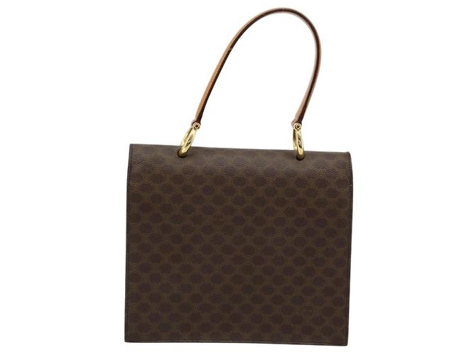 Céline Borsa CELINE Macadam Canvas PVC Pelle Marrone Oro Auth 182076 D'oro - vista 3