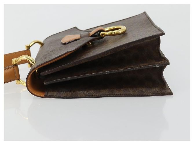 Céline Borsa CELINE Macadam Canvas PVC Pelle Marrone Oro Auth 182076 D'oro - vista 5