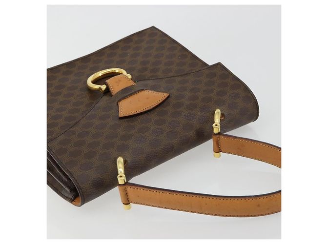 Céline Borsa CELINE Macadam Canvas PVC Pelle Marrone Oro Auth 182076 D'oro - vista 6