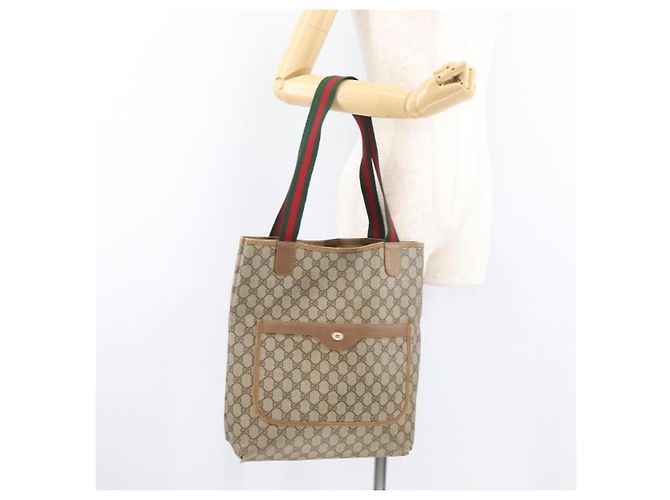 Borsa Tote GUCCI GG Supreme Web Sherry Line PVC Beige 39 02 003 Auth 182725 - vista 23