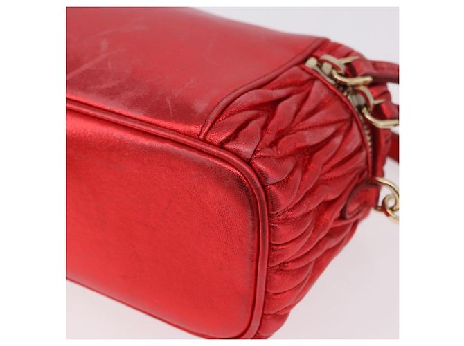 Borsa a tracolla vanity Miu Miu Matelasse in pelle 2way Rosso Oro Auth 182585A D'oro - vista 16