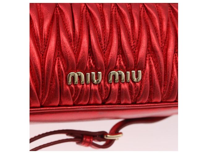 Borsa a tracolla vanity Miu Miu Matelasse in pelle 2way Rosso Oro Auth 182585A D'oro - vista 18