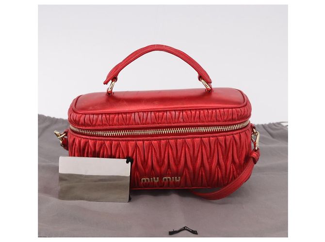Borsa a tracolla vanity Miu Miu Matelasse in pelle 2way Rosso Oro Auth 182585A D'oro - vista 29