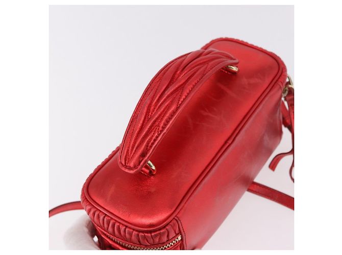 Borsa a tracolla vanity Miu Miu Matelasse in pelle 2way Rosso Oro Auth 182585A D'oro - vista 7