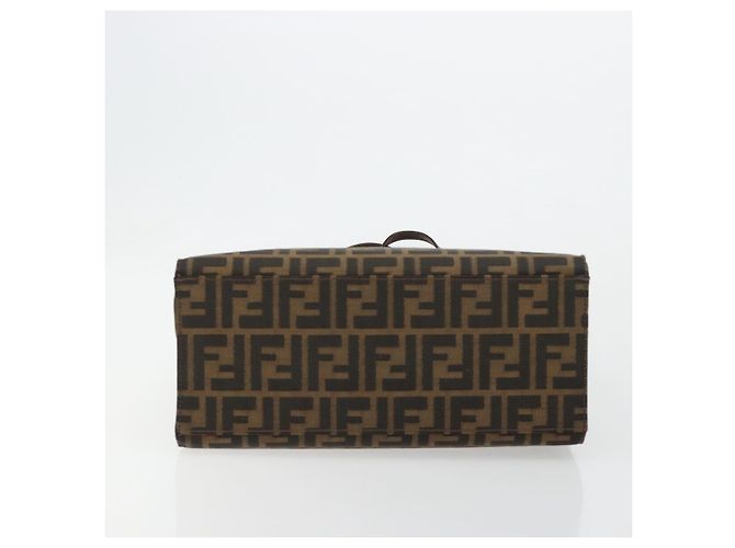 FENDI Zucca Canvas Mamma Baguette Tote Bag Black Brown Auth 182074 Marrone Nero - vista 11