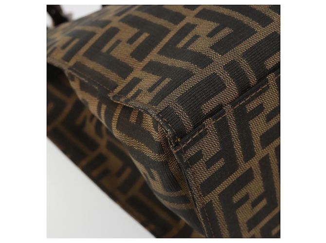 FENDI Zucca Canvas Mamma Baguette Tote Bag Black Brown Auth 182074 Marrone Nero - vista 13