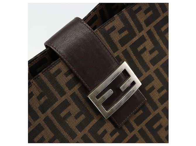 FENDI Zucca Canvas Mamma Baguette Tote Bag Black Brown Auth 182074 Marrone Nero - vista 17