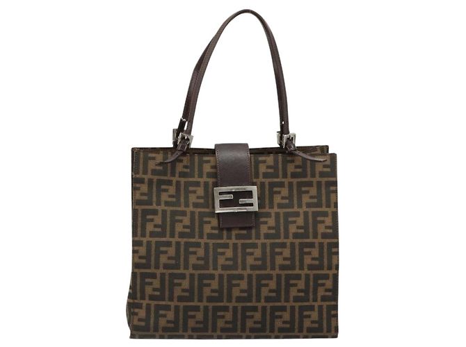 FENDI Zucca Canvas Mamma Baguette Tote Bag Black Brown Auth 182074 Marrone Nero - vista 2
