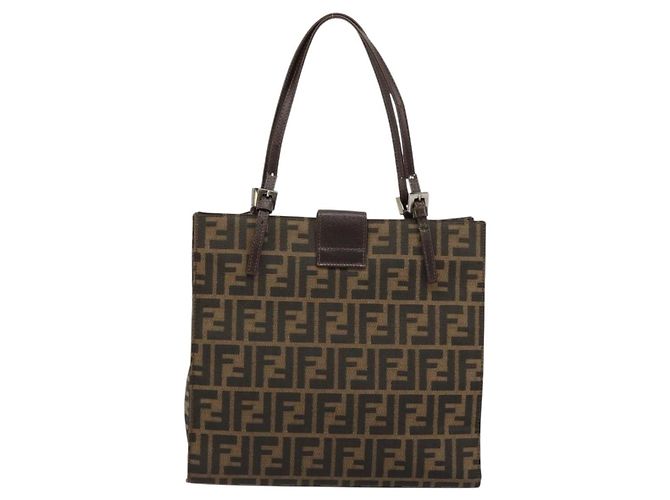 FENDI Zucca Canvas Mamma Baguette Tote Bag Black Brown Auth 182074 Marrone Nero - vista 3
