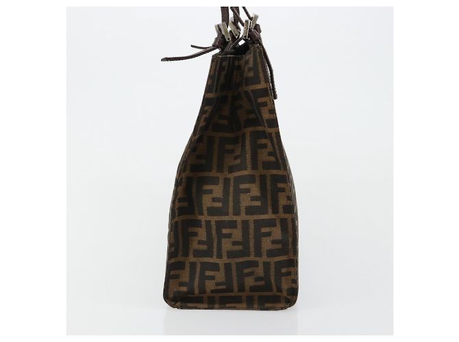 FENDI Zucca Canvas Mamma Baguette Tote Bag Black Brown Auth 182074 Marrone Nero - vista 4