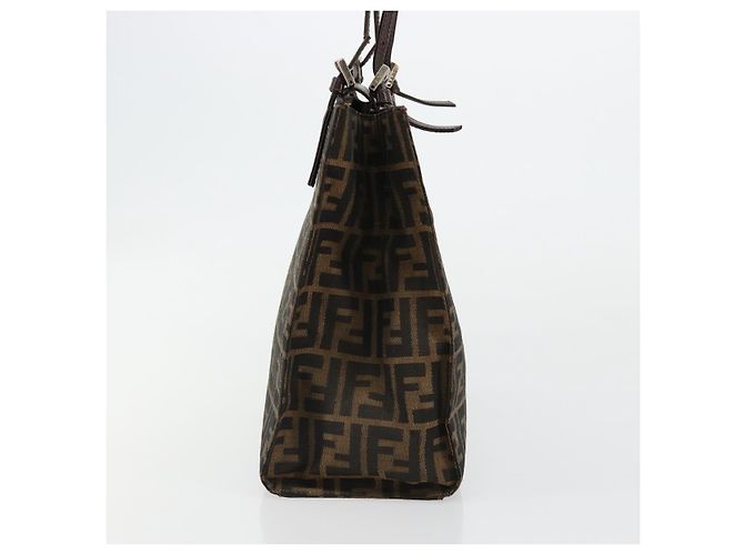 FENDI Zucca Canvas Mamma Baguette Tote Bag Black Brown Auth 182074 Marrone Nero - vista 5