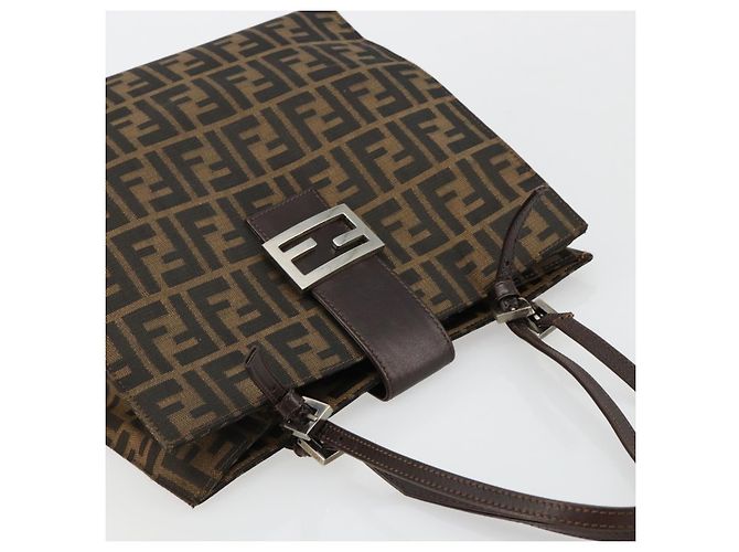 FENDI Zucca Canvas Mamma Baguette Tote Bag Black Brown Auth 182074 Marrone Nero - vista 6