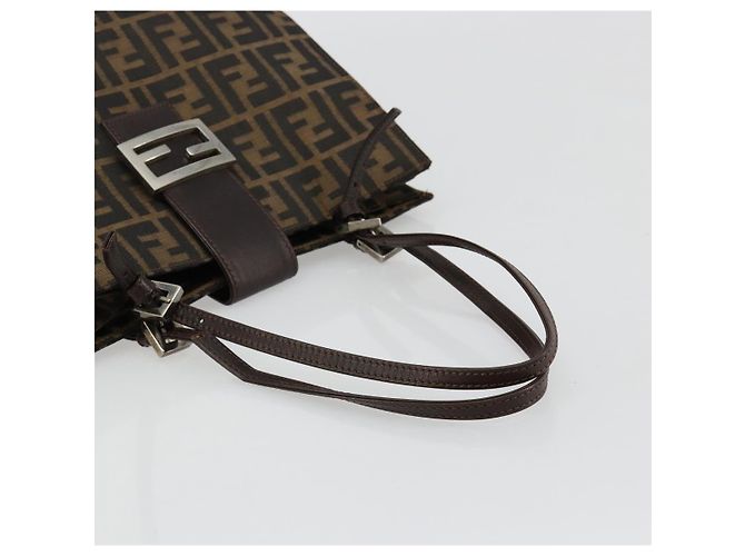 FENDI Zucca Canvas Mamma Baguette Tote Bag Black Brown Auth 182074 Marrone Nero - vista 7
