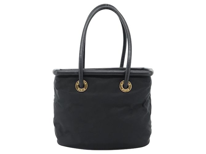 Céline Borsa a mano CELINE Circle Nylon Nero Oro Auth 184330 D'oro - vista 2