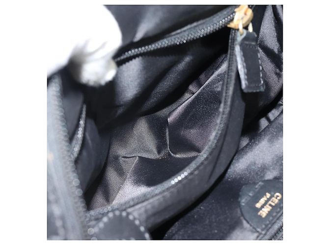 Céline Borsa a mano CELINE Circle Nylon Nero Oro Auth 184330 D'oro - vista 22