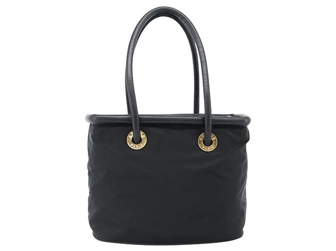 Céline Borsa a mano CELINE Circle Nylon Nero Oro Auth 184330 D'oro - vista 3