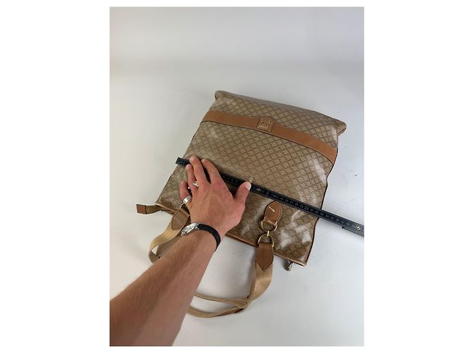 Edge Céline Borsa Tote Vintage Celine Macadam Canvas Tan Beige Oro Cammello - vista 11