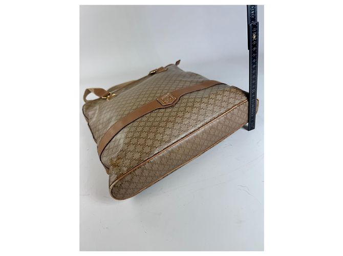 Edge Céline Borsa Tote Vintage Celine Macadam Canvas Tan Beige Oro Cammello - vista 13