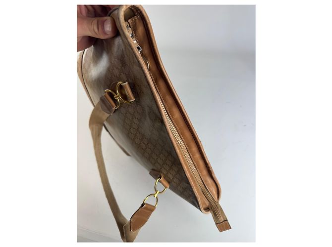 Edge Céline Borsa Tote Vintage Celine Macadam Canvas Tan Beige Oro Cammello - vista 14