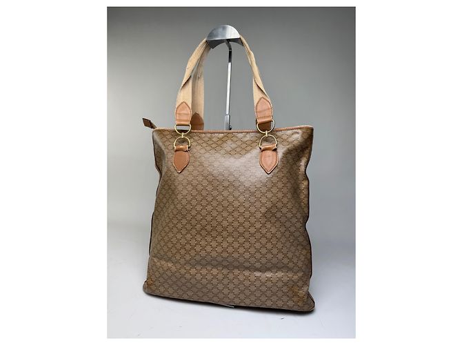 Edge Céline Borsa Tote Vintage Celine Macadam Canvas Tan Beige Oro Cammello - vista 2