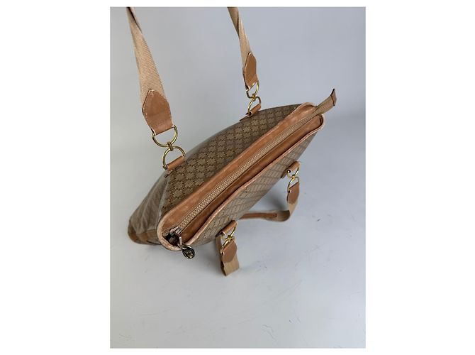 Edge Céline Borsa Tote Vintage Celine Macadam Canvas Tan Beige Oro Cammello - vista 7
