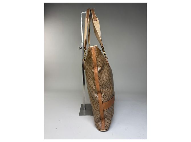 Edge Céline Borsa Tote Vintage Celine Macadam Canvas Tan Beige Oro Cammello - vista 9