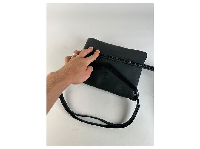 Vintage Givenchy Leather Shoulder Bag Black Forest Green - view 10