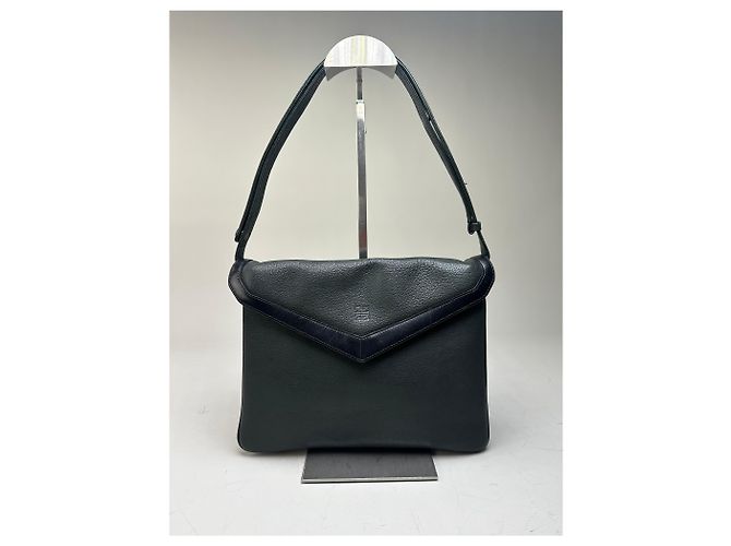 Vintage Givenchy Leather Shoulder Bag Black Forest Green - view 8
